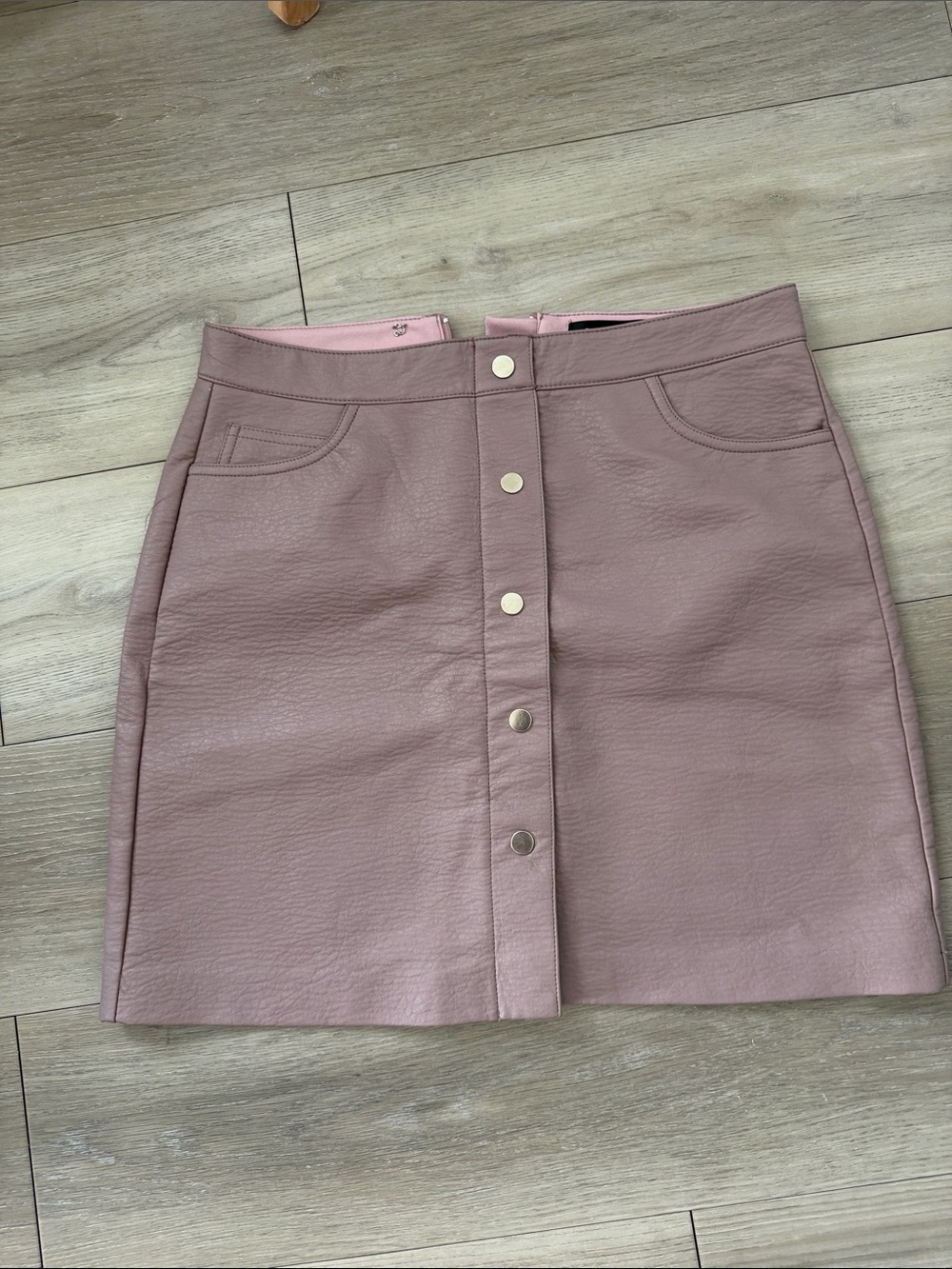 Dynamite Faux Leather Snap-Front Mini Skirt in Dusty Rose